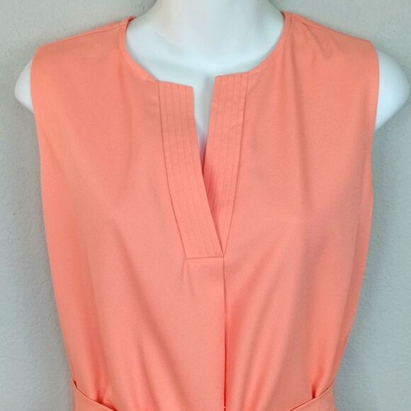 Alex Marie Women Apricot Sleeveless V Neck Belted Sheath Midi Dress sz 4 - Picture 4 of 15